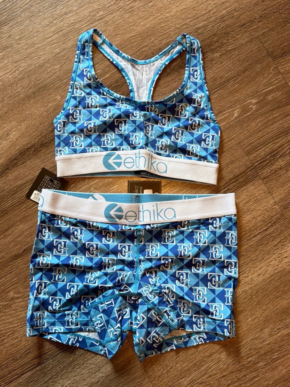 ethika Blue Geometric Logo Sports Bra & Shorts Set
